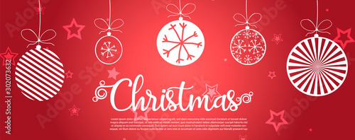 fondo navideño color rojo tipo banner horizontal con decoraciones navideñas con texto diciendo "Christmas"