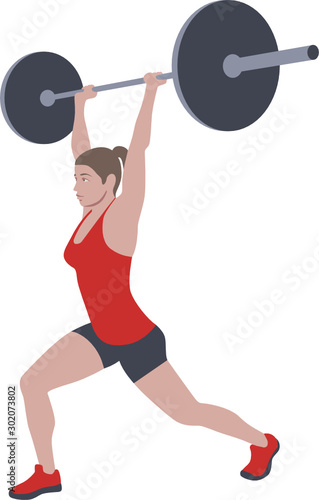 CrossFit workout training for open games championship. Sport girl training Olympic split jerk barbell exercise in the gym for healthy beautiful body shape motivation.