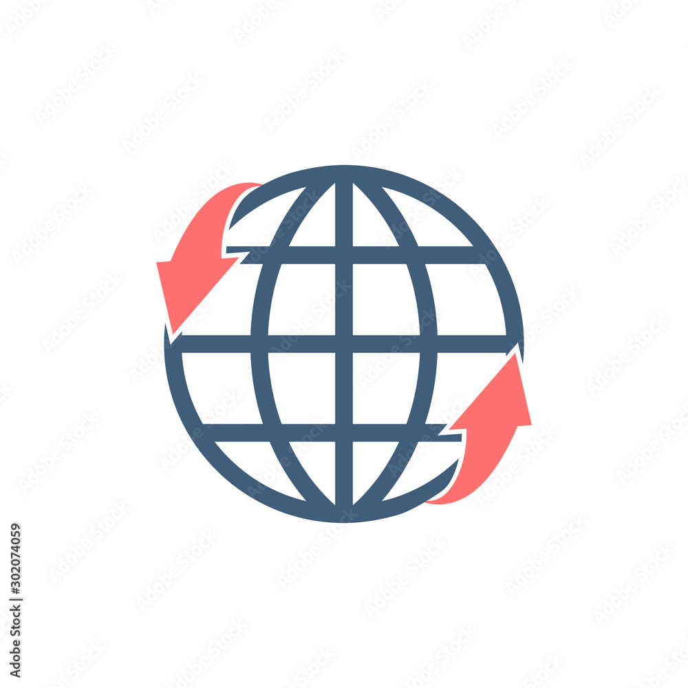 World or globe sphere with two up and down arrows. Stock Vector illustration isolated on white background. World or globe sphere with two up and down arrows. Stock Vector illustration isolated on white background.