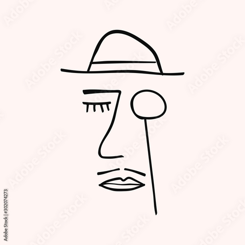 Abstract portrait of gentleman drawn by hand. Doodle, sketch. Vector illustration.
