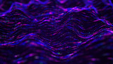 Futuristic dots background. Color music sound waves. Big data visualization. 3d rendering.