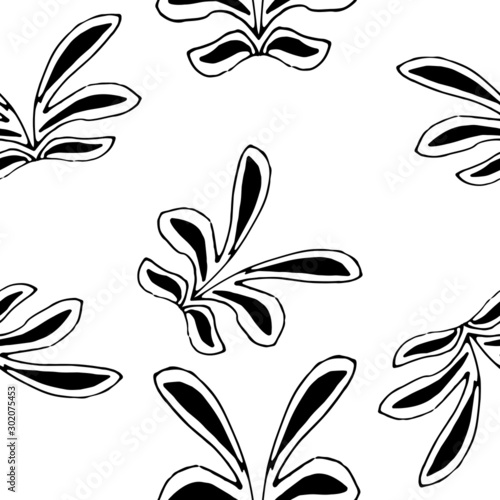 Obraz na płótnie Abstract vector illustration. Flowers. For print, design, back surface, textile, packaging, canvas. Black and white hand drawn vector illustration. Seamless patterns. w salonie