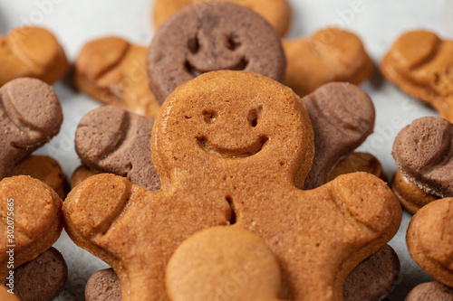 Collection of various gingerbread men in rows