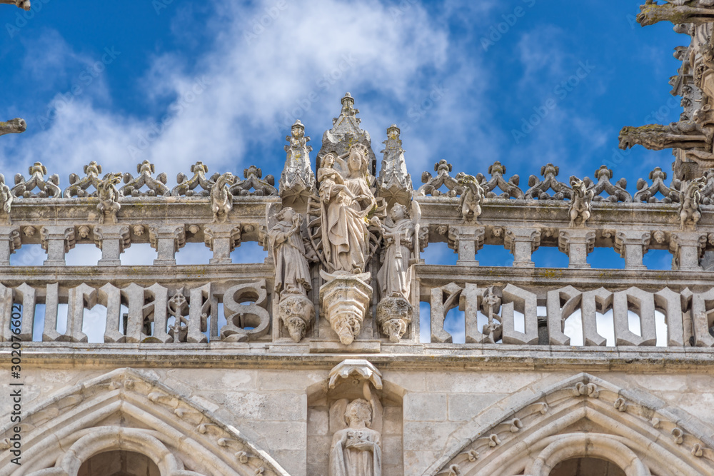 Detail of Cathedral of Saint Mary of Burgos (Santa Maria de Burgos) exterior. Declared UNESCO World Heritage Site. Castile and Leon, Spain