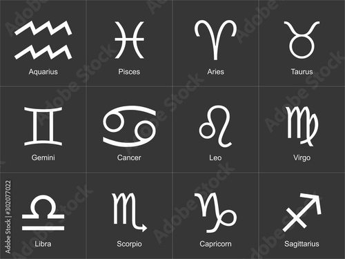 Zodiac signs set 12 on black background