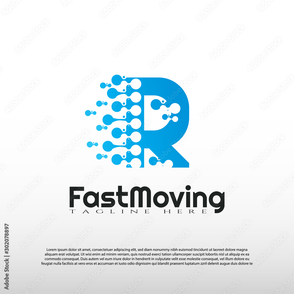 Fast Moving logo with initial R letter concept. Movement sign. Technology business and digital icon -vector