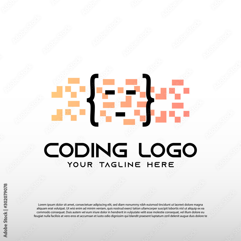 Coding logo with colorful and pixel concept. technology icon -vector