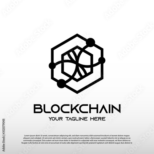 Blockchain logo with line art concept. future technology sign or symbol. cryptocurrency -vector