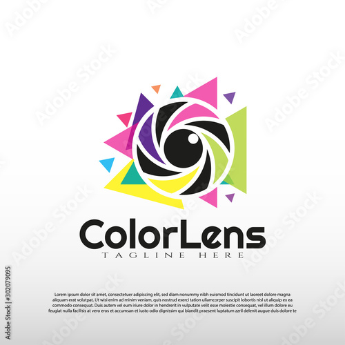 Color lens logo design, technology photography icon, illustration element-vector