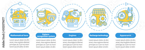 Technology in robotics vector infographic template. Business presentation design elements. Data visualization with five steps and options. Process timeline chart. Workflow layout with linear icons