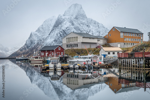 winter scene of reine fishing town at norway
