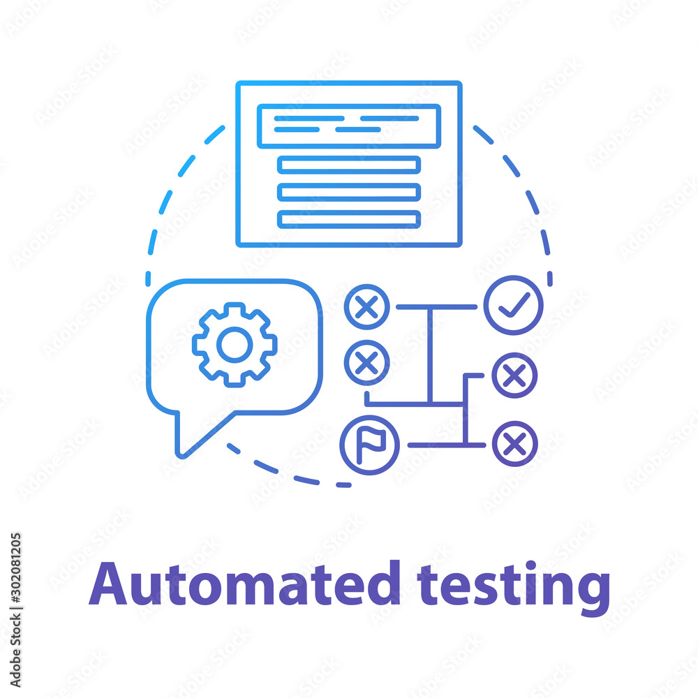 Automated testing concept icon. Software development tools idea thin line illustration. Mobile device programming and coding. Project management and maintenance. Vector isolated outline drawing Automated testing concept icon. Software development tools idea thin line illustration. Mobile device programming and coding. Project management and maintenance. Vector isolated outline drawing