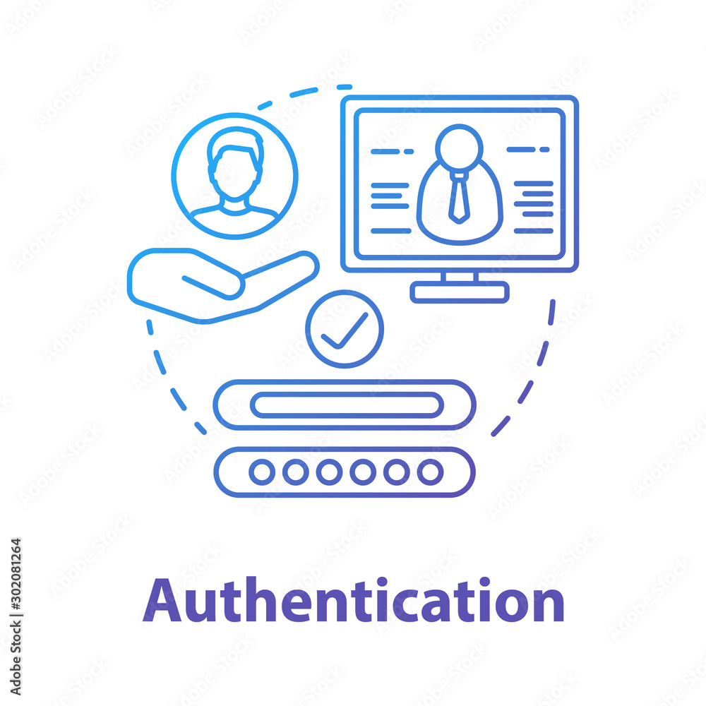Authentication concept icon. User authorization, login. Personal privacy protection with password. Cybersecurity system idea thin line illustration. Vector isolated outline drawing Authentication concept icon. User authorization, login. Personal privacy protection with password. Cybersecurity system idea thin line illustration. Vector isolated outline drawing
