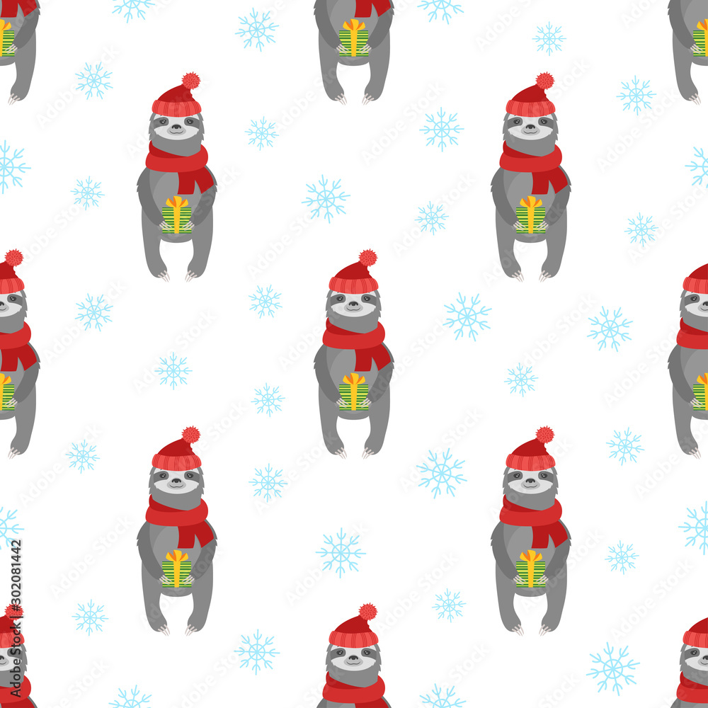 seamless pattern of sloth with gifts seamless pattern of sloth with gifts