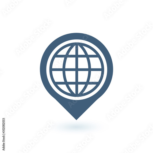 Map pointer with earth globe icon. Wireless world wifi Earth broadband symbol of worldwide internet access. Stock Vector illustration isolated on white background.