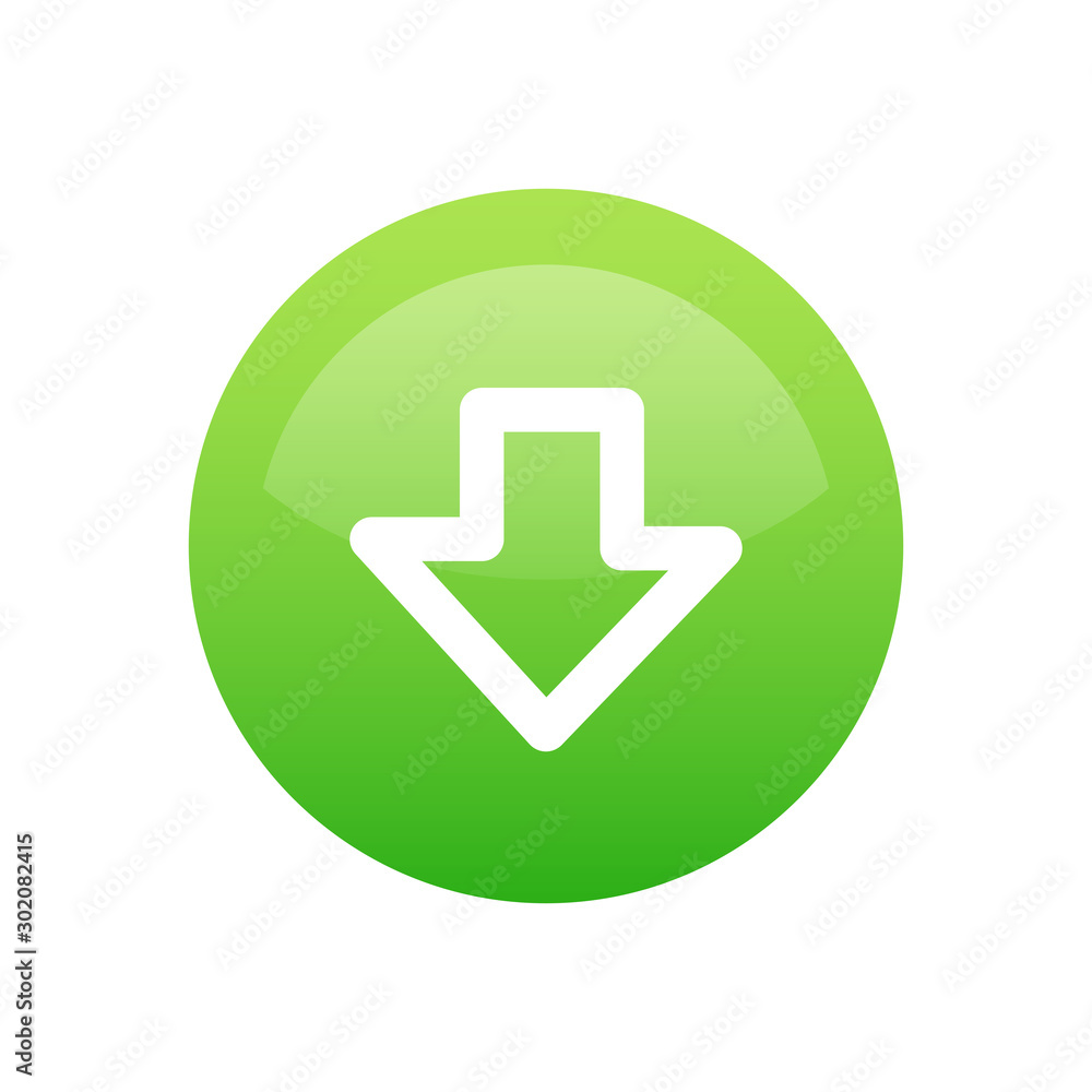 Download Button round icon isolated on white background. Vector Clip-art  for Web site, Green Shiny Label with Arrow Cursor pointing down. vector de  Stock | Adobe Stock