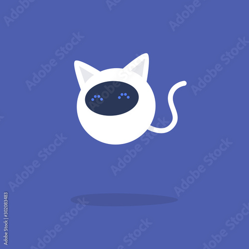 Cat digital robot with ears and tail, modern technologies and artificial intelligence, home assistant