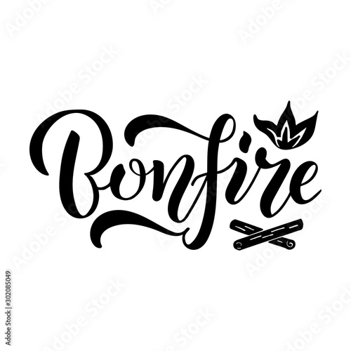 Vector illustration of bonfire brush lettering for banner, leaflet, poster, logo, advertisement design. Handwritten text for template, signage, billboard, print, flyer, invitation, home decor
