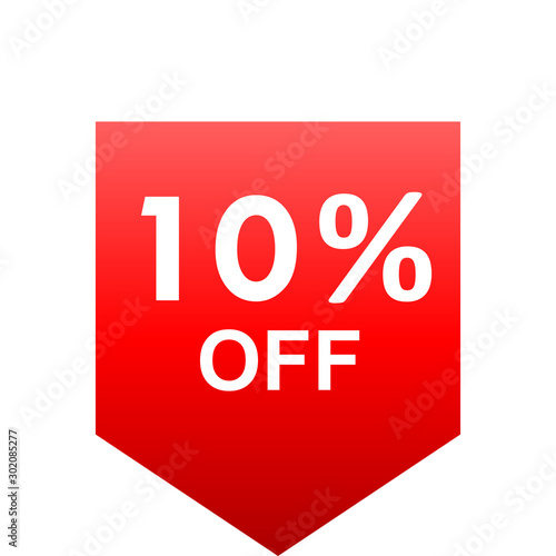 Sale - 10 percent off - red gradient tag isolated - vector