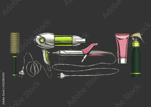 Set of hairdressers tools.