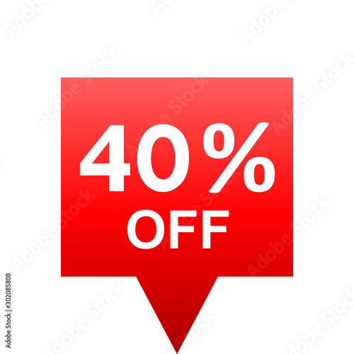 Sale - 40 percent off - red gradient tag isolated - vector