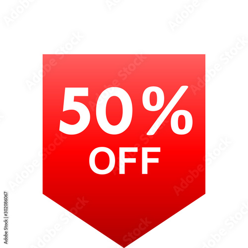 Sale - 50 percent off - red gradient tag isolated - vector