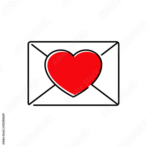 Símbolo invitación de boda con icono lineal de sobre con corazón en color rojo