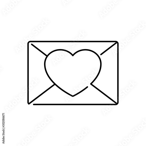 Símbolo invitación de boda con icono lineal de sobre con corazón en color negro