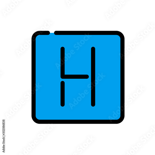 Icono plano lineal letra H en cuadrado en color azul