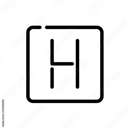 Icono plano lineal letra H en cuadrado en color negro