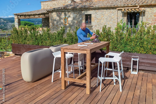 dining table with chairs in the garden 