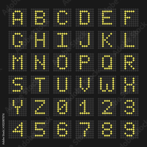 digital letters and numbers display board for airport schedules, train timetables, scoreboard.