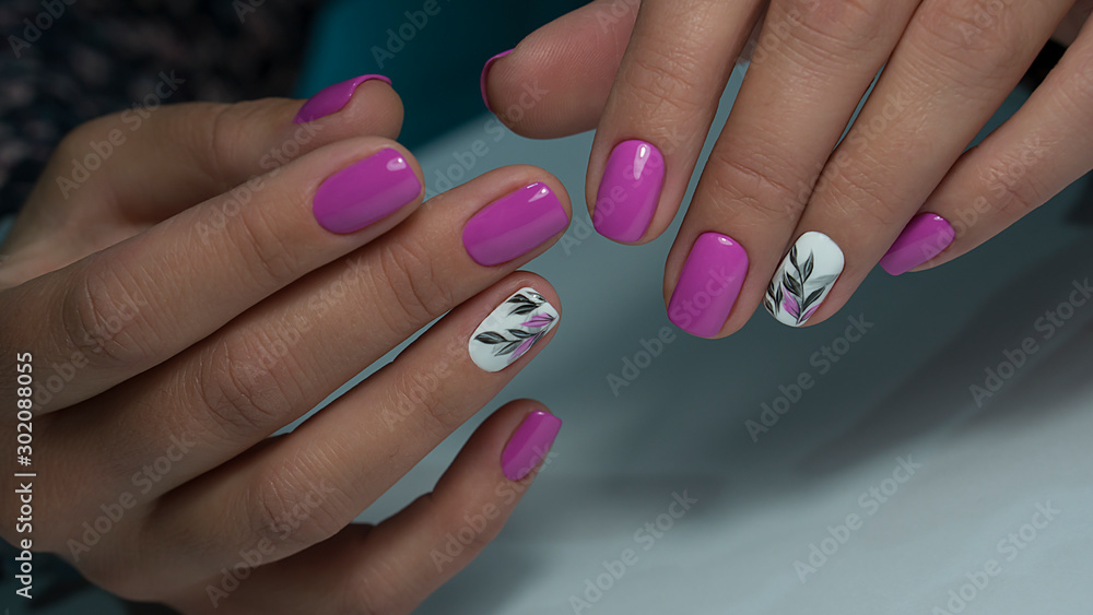 Nails Art Design. Hands With Manicure. Close Up Of Female Hands With Trendy Nails with decorations.