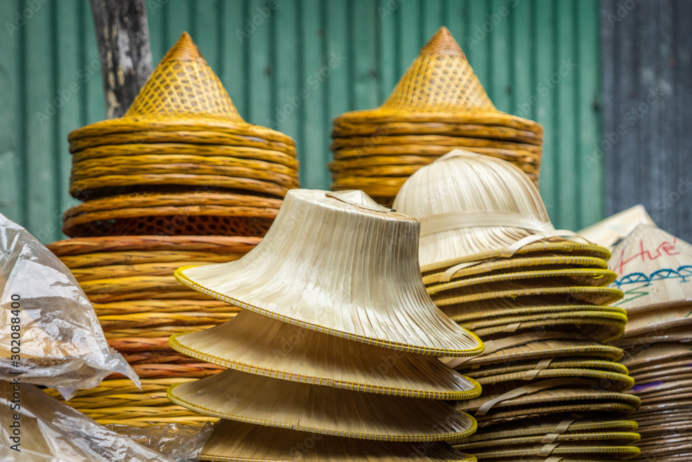 hats at an Asian market