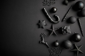 Christmas minimalistic and simple composition in mat black color