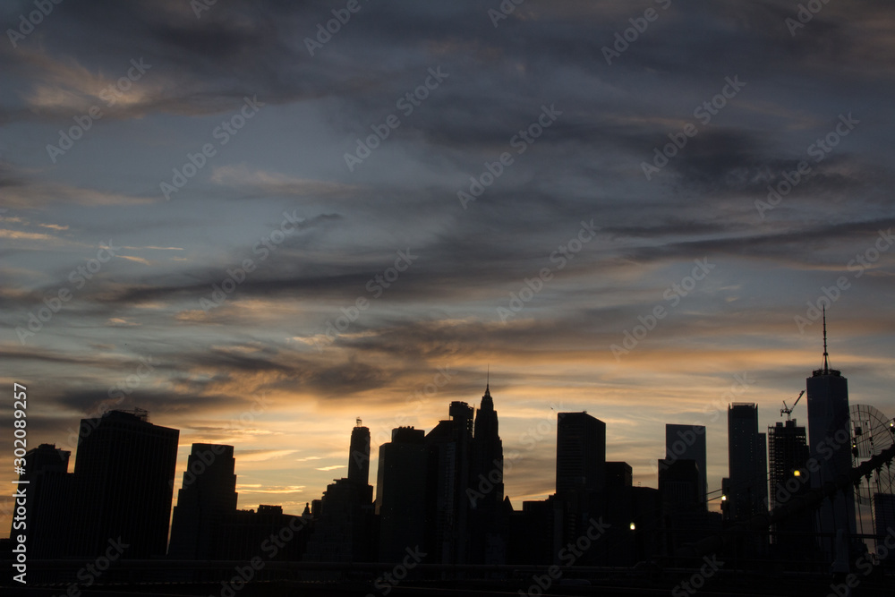 Newyork skyline at sunset in silhouette