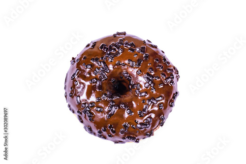 Donut with chocolate glaze on top isolated on a white background