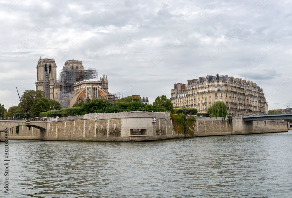 Notre Dame Cathedral on reconstruction after a fire. August 5, 2019. Paris. France.