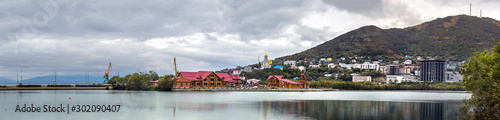 The Ozero Kultuchnoye lake with the Maritime Cathedral in the background in Petropavlovk - Kamchatka, Russia.