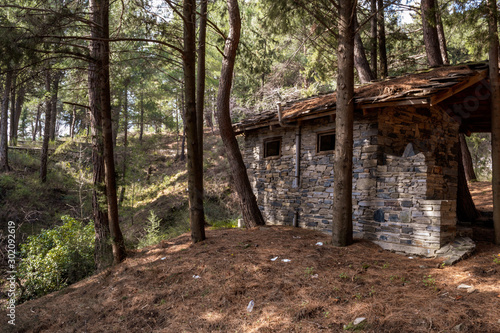 Abandonded stone cabin in the woods in Xanthi