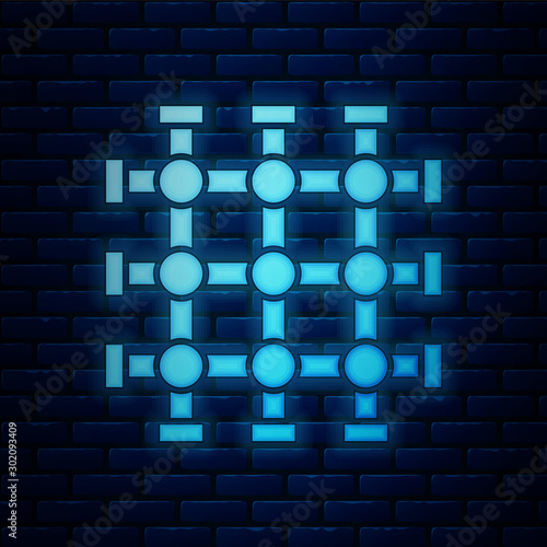 Glowing neon Prison window icon isolated on brick wall background. Vector Illustration