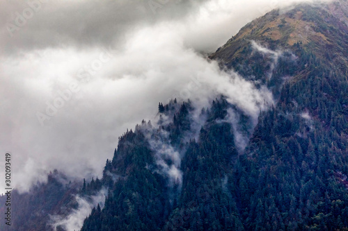Clouds and Fog on Mountainside 