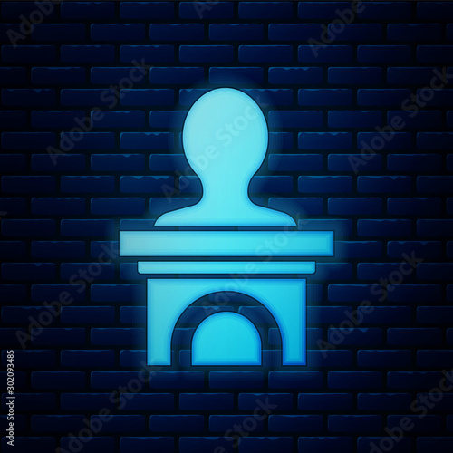 Glowing neon Stage stand or debate podium rostrum icon isolated on brick wall background. Conference speech tribune. Vector Illustration