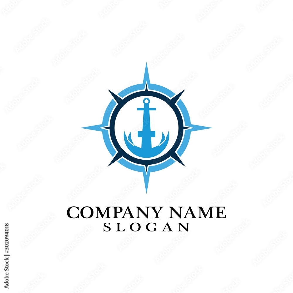 Anchor and compass logo design icon symbol Anchor and compass logo design icon symbol