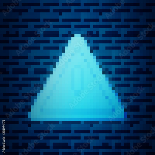 Glowing neon Exclamation mark in triangle icon isolated on brick wall background. Hazard warning sign, careful, attention, danger warning important sign. Vector Illustration