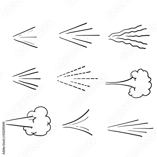 Spray icon. Clean water drop hairspray symbol, black bathroom scatter silhouette, nozzle deodorant gas cloud. Vector spray logo set with hand drawn doodle cartoon style