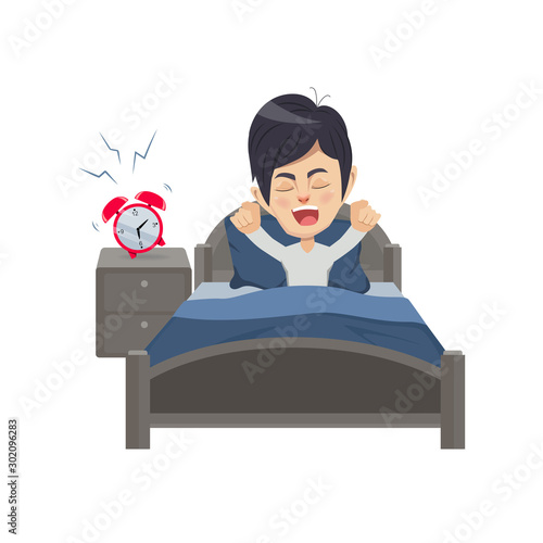 a man wake up in the morning. character of people activity daily routine.