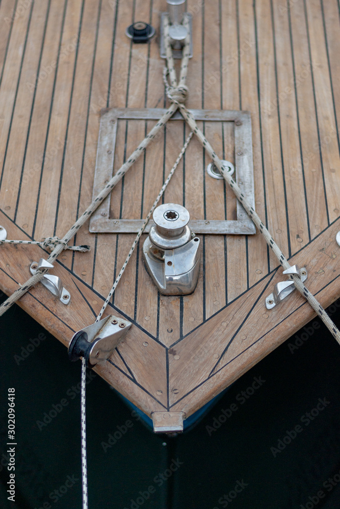 Wooden deck and rigging of a boat