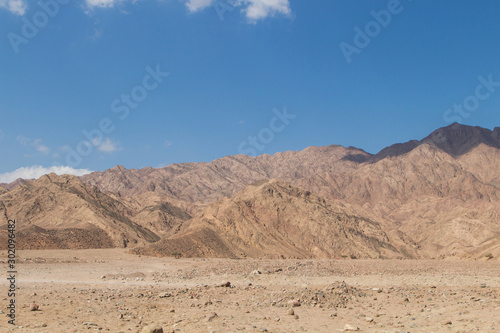 Red mountains and blue sky. Egypt, the Sinai Peninsula.