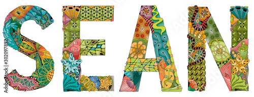 Male name SEAN. Vector decorative zentangle object